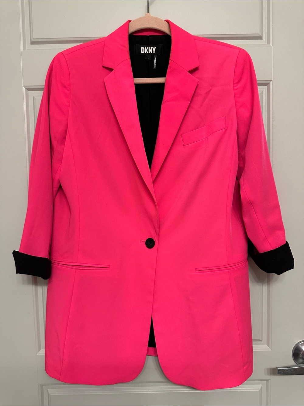 DKNY Hot Pink Single-Button Blazer with Black Cuff Detail